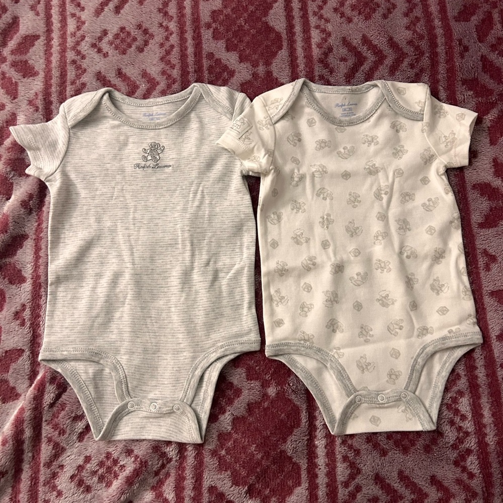 (2) Gray and White Baby One Piece Set